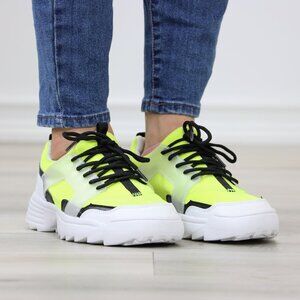 White Neon Fashion Comfort Chunky Heel Dad Sneakers Shoes